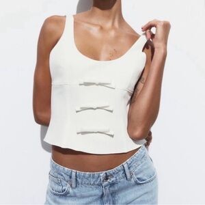 Zara White Bow-Accent Women's Top